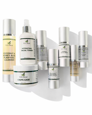 Collection of skincare products on a white background